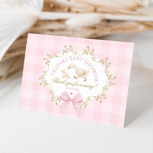 Coquette Silly Goose Pink Gingham Baby Shower Thank You Card