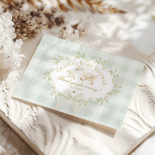Coquette Silly Goose Sage Gingham Baby Shower Thank You Card