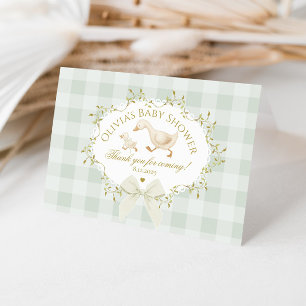 Coquette Silly Goose Sage Gingham Baby Shower Thank You Card