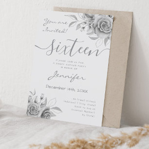 Coquette Silver Sweet 16 Floral Glam  Invitation