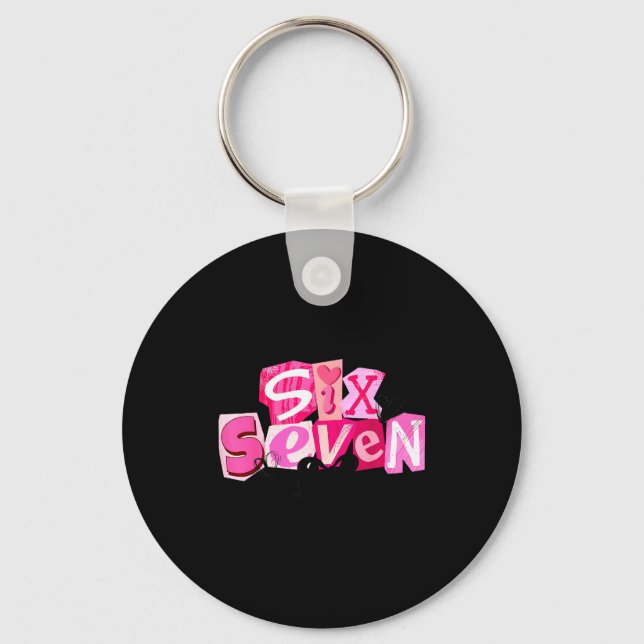 Coquette Six Seven Valentine Funny Saying 67 Meme  Keychain (Front)