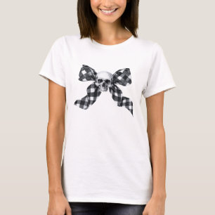 Coquette Skull Bow Checkered Gothic T Shirt