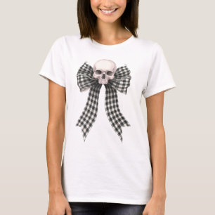 Coquette Skull Bow Gingham Gothic T Shirt