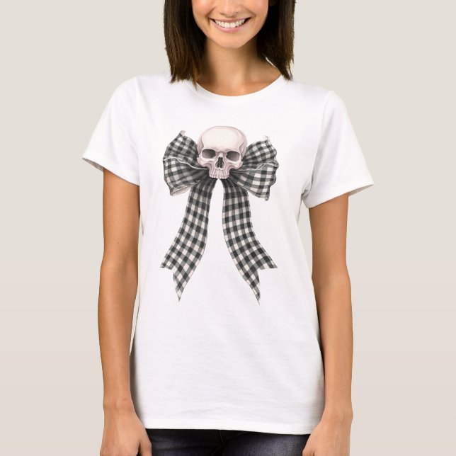 Coquette Skull Bow Gingham Gothic T Shirt (Front)