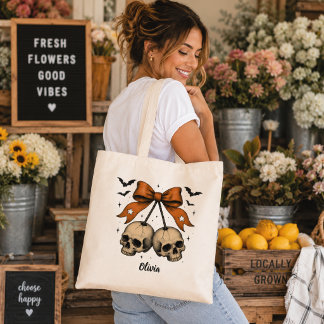 Coquette Skull Bow Personalized Tote Bag