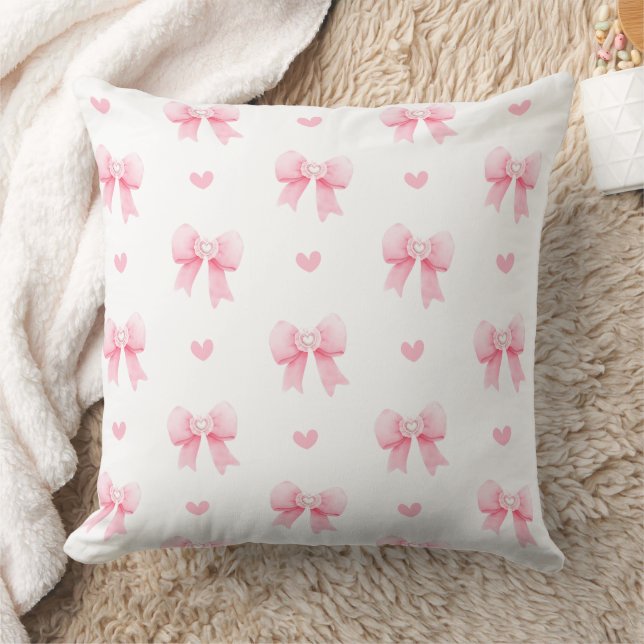 Coquette Soft Pink Bows Ribbons Seamless Pattern  Throw Pillow (Blanket)