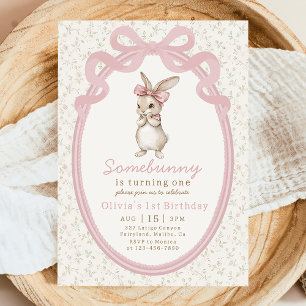 Coquette Some Bunny 1st Birthday Invitation