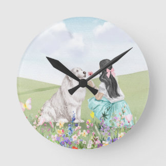 Coquette Spring Girl and Dog Aesthetic Wall Clock