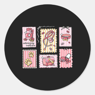 Coquette Stamp Veterinary Technician Vet Med Valen Classic Round Sticker