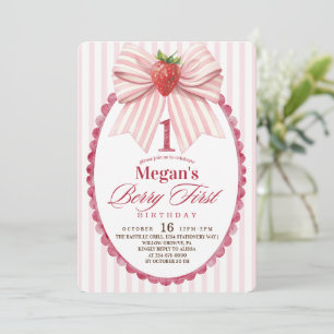Coquette Strawberry 1st Girly Birthday Party  Invitation