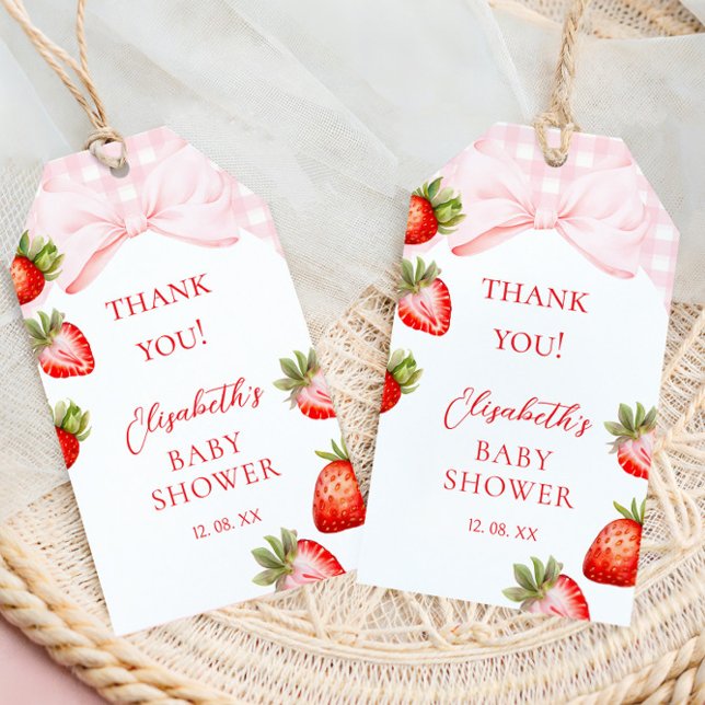 Coquette Strawberry Baby Shower Gift Tags (Creator Uploaded)