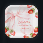 Coquette Strawberry Baby Shower Paper Plate<br><div class="desc">Celebrate your little one's arrival with this charming coquette bow theme "Berry sweet" plates! Featuring a delightful strawberry theme,  elegant red script,  and soft watercolor accents,  this paper plate is perfect for a spring or summer baby shower celebration.</div>