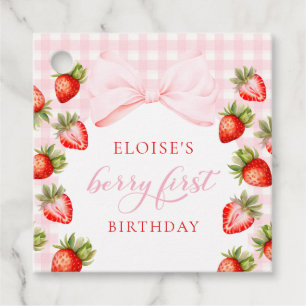 Coquette Strawberry First Birthday Favour Tags