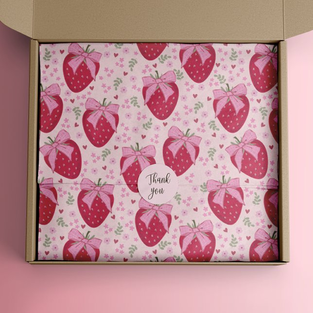 Coquette Strawberry Valentine Tissue Paper (strawberry coquette bow pink floral tissue gift wrap)