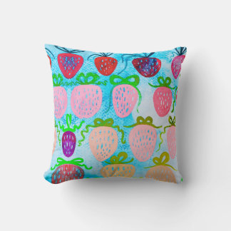 Coquette Strawberry Watercolor Girls Room Pillow 