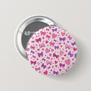 Coquette Style Pink Purple Bow & Heart Pattern 2 Inch Round Button