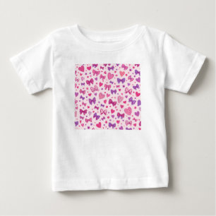 Coquette Style Pink Purple Bow & Heart Pattern Baby T-Shirt
