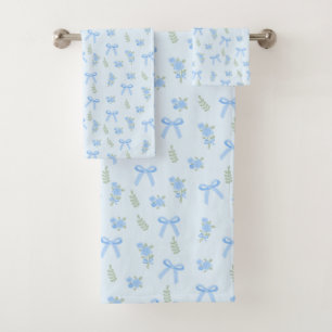 Coquette Summer Light Blue Bows and Roses Floral Bath Towel Set