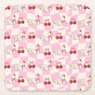 Coquette Swan & Cherry Square Paper Coaster