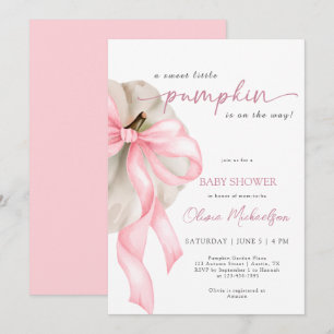 Coquette Sweet Little Pumpkin Pink Bow Baby Shower Invitation