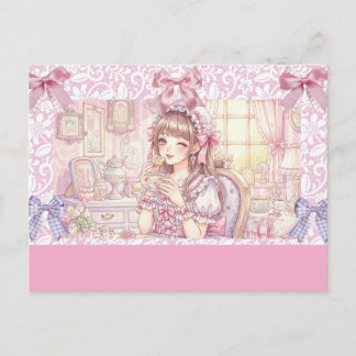 Coquette Tea Time – Pastel Ribbon Holiday Postcard