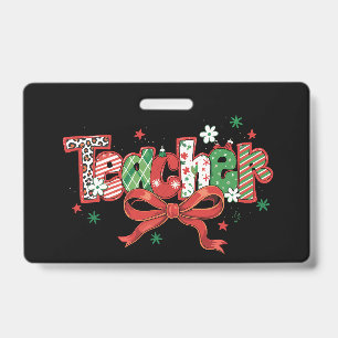 Coquette Teacher Christmas Crayon Merry Christmas Badge