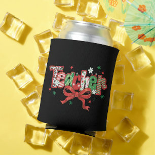 Coquette Teacher Christmas Crayon Merry Christmas Can Cooler