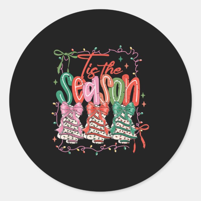 Coquette Tis The Season Christmas Trees Cake Bow C Classic Round Sticker (Front)