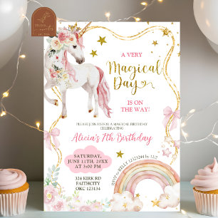 Coquette Unicorn Magical Day Girl Birthday Invitation