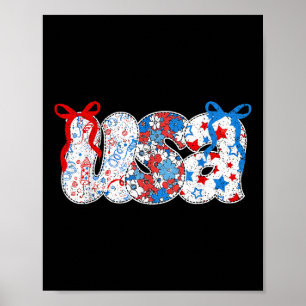 Coquette Usa Floral 4th Of July Bow Stars Firework Poster
