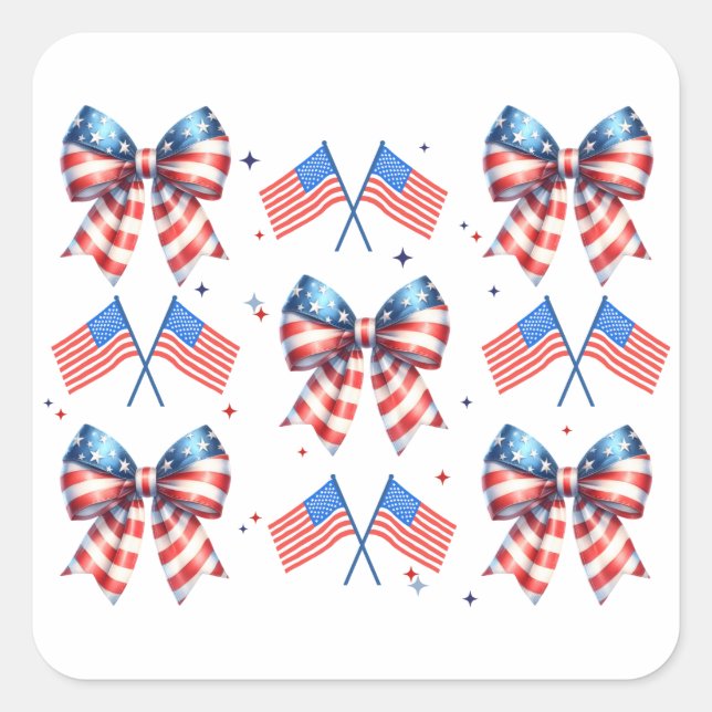 Coquette, usa, red, white, blue, 4th of July gift Square Sticker (Front)