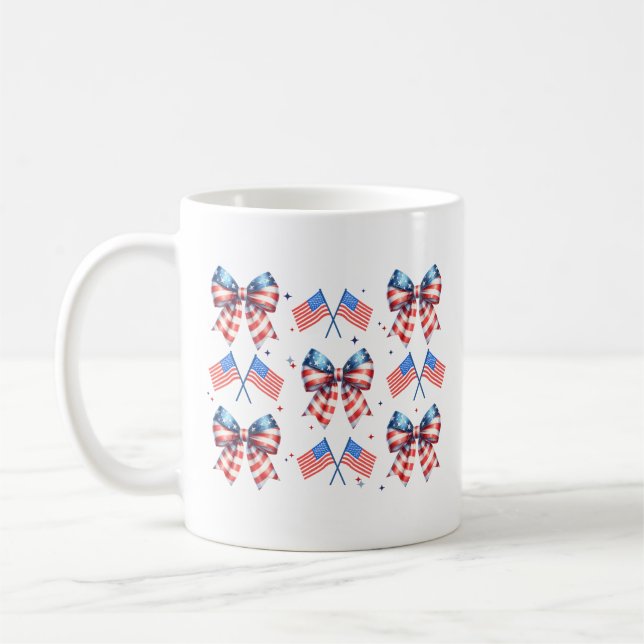 Coquette, usa, red, white, blue, Cute 4th of July  Coffee Mug (Left)