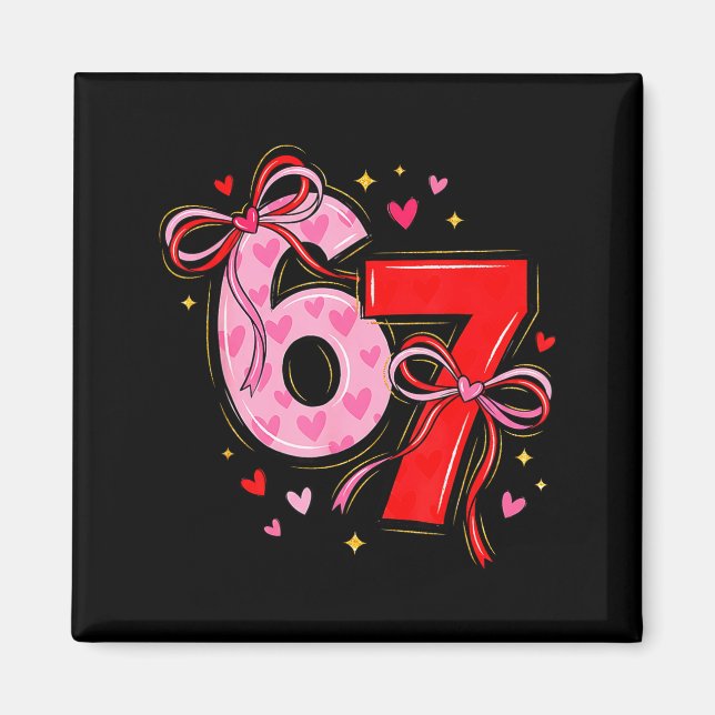 Coquette Valentine 67 Six Seven Heart Bow Valentin Magnet (Front)