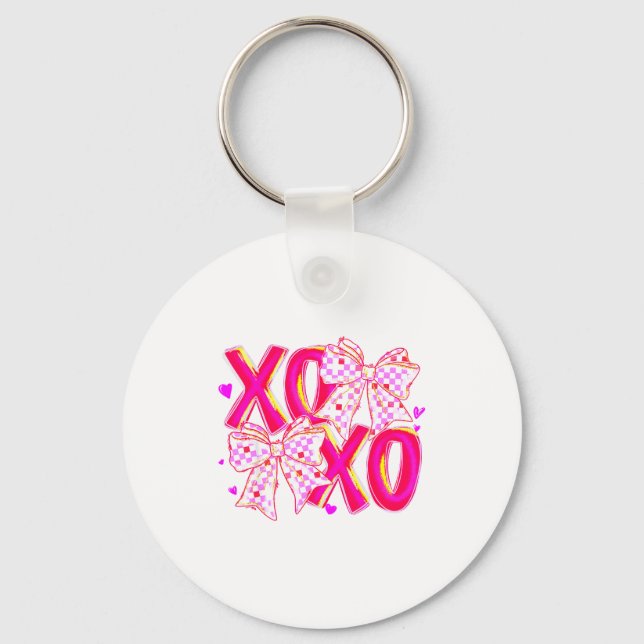 Coquette Valentine Xoxo Funny Valentine Bow Hearts Keychain (Front)