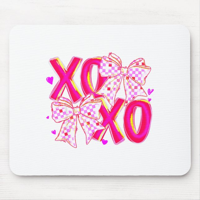 Coquette Valentine Xoxo Funny Valentine Bow Hearts Mouse Pad (Front)