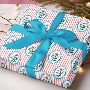 Coquette Watercolor Mistletoe Christmas Pattern Wrapping Paper