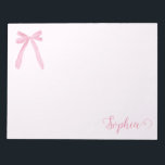Coquette watercolor Pink Bow Ribbon Personalized Notepad<br><div class="desc">Add a touch of sweetness to your daily notes with this personalized notepad featuring a soft watercolor pink bow and ribbon design. Perfect for adding charm to your office supplies, this custom notepad can be personalized with your name or a special message, making it a wonderful gift for friends, family,...</div>