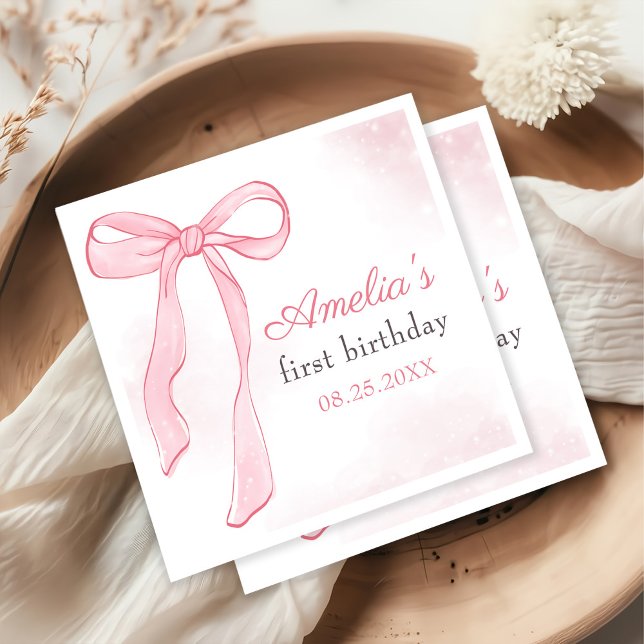 Coquette Watercolor Pink Cute Bow Birthday Napkin (Creator Uploaded)