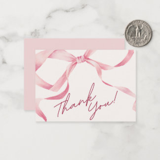 Coquette Watercolor Pink Ribbon Bow Thank You Card