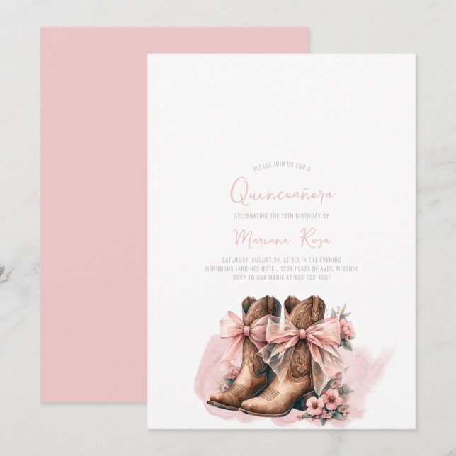 Coquette Western Boots Quinceanera Birthday Invitation (Front/Back)