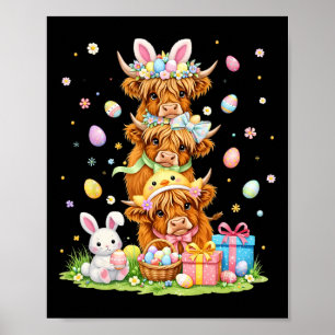 Coquette Western Cow Easter Eggs Cute Bunny Cow Poster