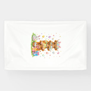 Coquette Western Highland Cow Easter Eggs Cute Bun Banner