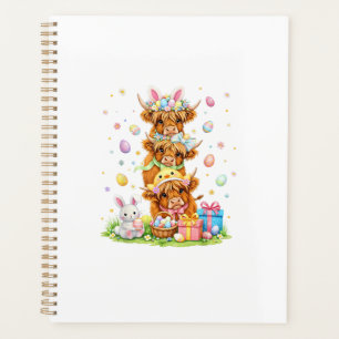 Coquette Western Highland Cow Easter Eggs Cute Bun Planner