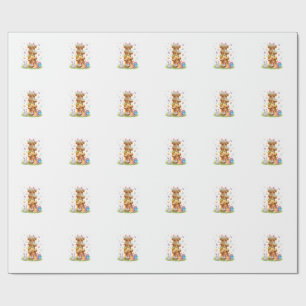 Coquette Western Highland Cow Easter Eggs Cute Bun Wrapping Paper
