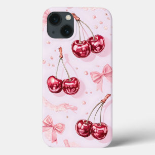 Coquette Whimsical Cherries & Pink Bows  iPhone 13 Case