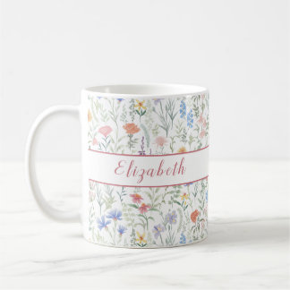 Coquette Wildflower Meadow Personalised Pink Coffee Mug