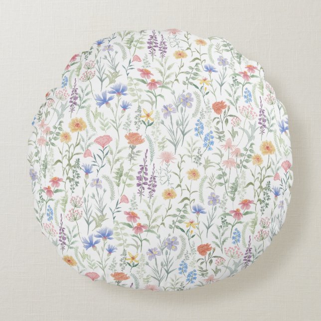 Coquette Wildflower Meadow  Round Pillow (Front)