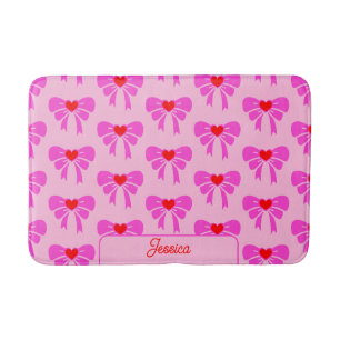 Coquette y2k Ribbon Pattern Pink Preppy Name Bath Mat