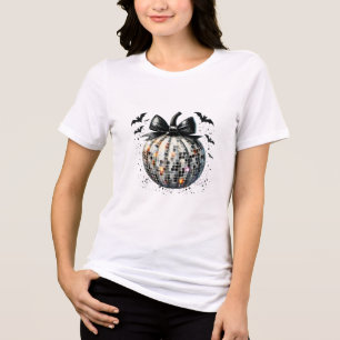 Coquettish Disco Ball Pumpkin Black Bow Tri-Blend  Shirt