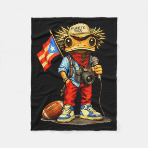 Coqui Frog Puerto Rico Flag Puerto Rican Football Fleece Blanket